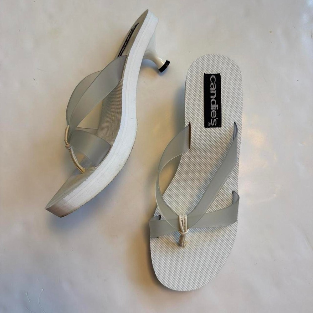 Candies Y2K White Jelly Kitten Heel Flip Flop Thong Sandals Mens 10